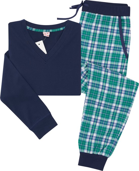 La-V pyjama sets voor Meisjes met jogging broek van flanel Donkerblauw/Groen 164-170