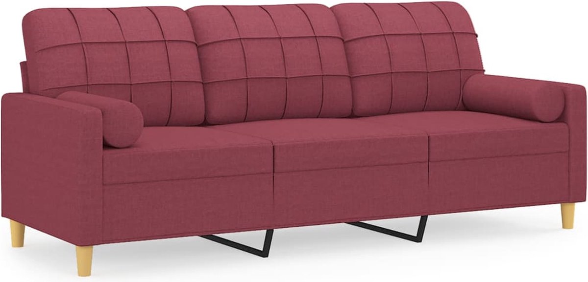vidaXL Driezitsbank - met - sierkussens - 180 - cm - stof - wijnrood