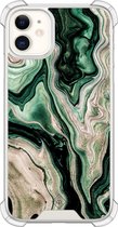 Casimoda® hoesje - Geschikt voor iPhone 11 - Groen marmer / Marble - Shockproof case - Extra sterk - Siliconen/TPU - Groen, Transparant