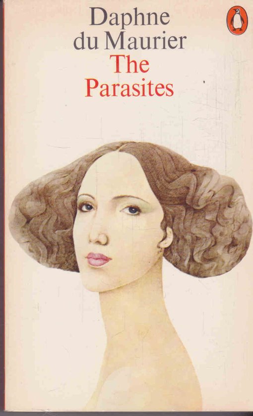 Boekcover van 'The Parasites' met een illustratie van een vrouw met bruin, golvend haar en een bleke huid.