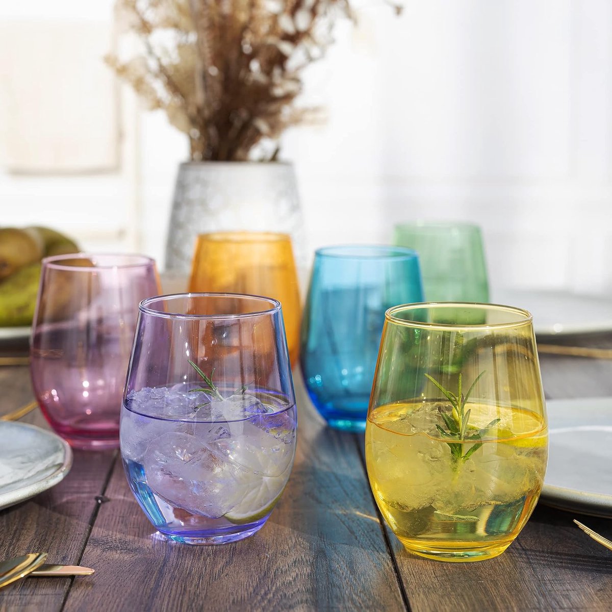 Set van 6 Gekleurde Drinkglazen met Mandala Reliëf - 300ml