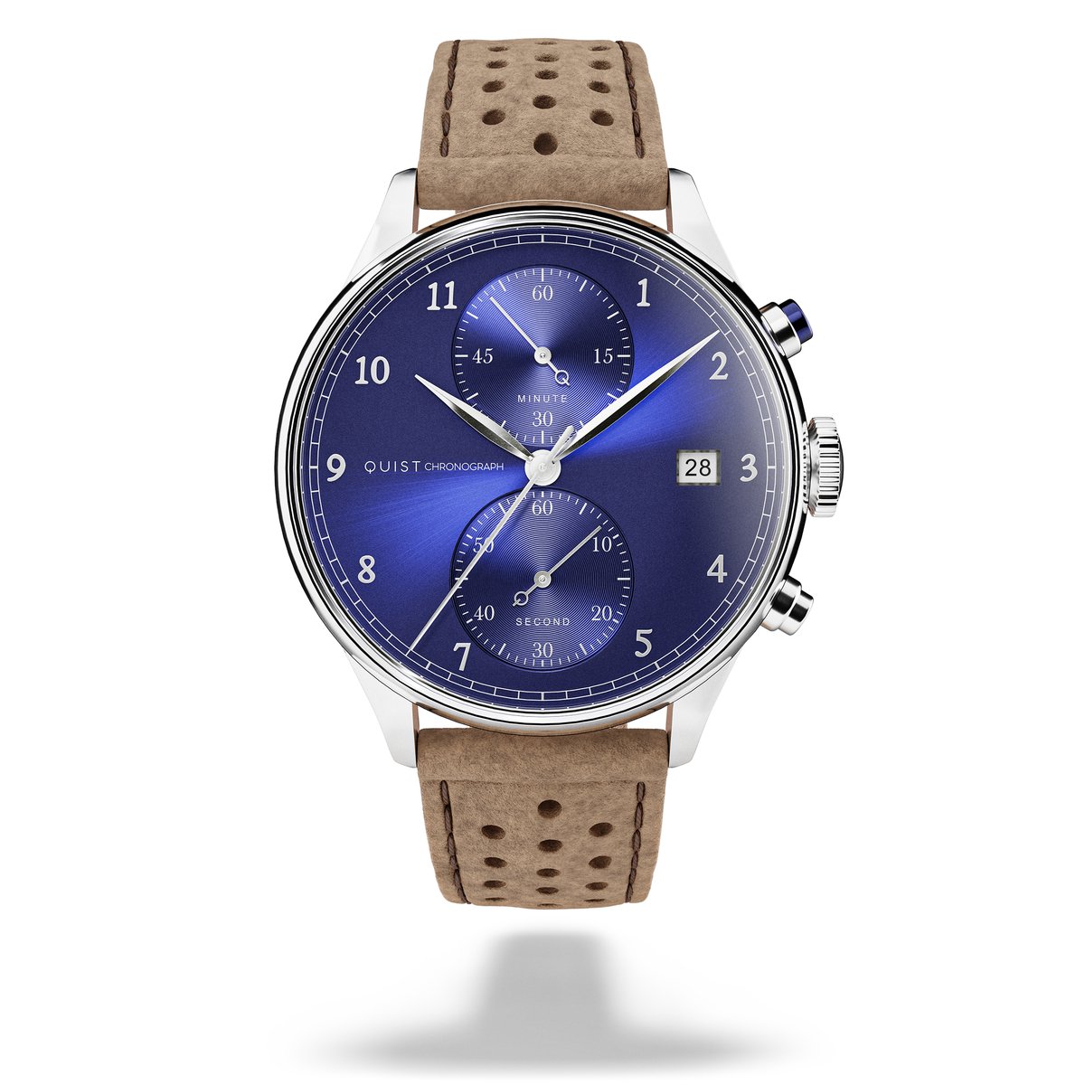 QUIST - Chronograph herenhorloge - zilver - blauwe wijzerplaat - nubuck horlogeband - 41mm