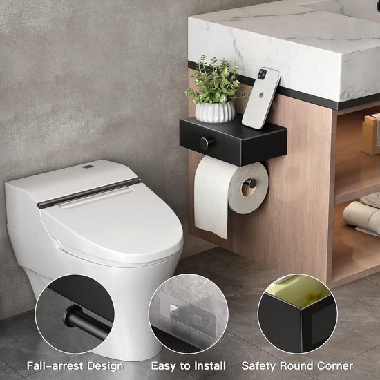 Porte-papier toilette noir avec étagère Porte-serviettes Porte-papier de  cuisine Porte-rouleaux de toilettes en acier inoxydable