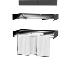 Milano Luxurious Wandwasrek – Inklapbaar wasrek – Droogrek - Wandmontage – 80 cm - Metaal – Zwart/Zilver