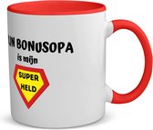 Akyol - mijn bonusopa is mijn superheld koffiemok - theemok - rood - Opa - super bonusopa - verjaardag - cadeautje voor opa - opa artikelen - kado - geschenk - 350 ML inhoud
