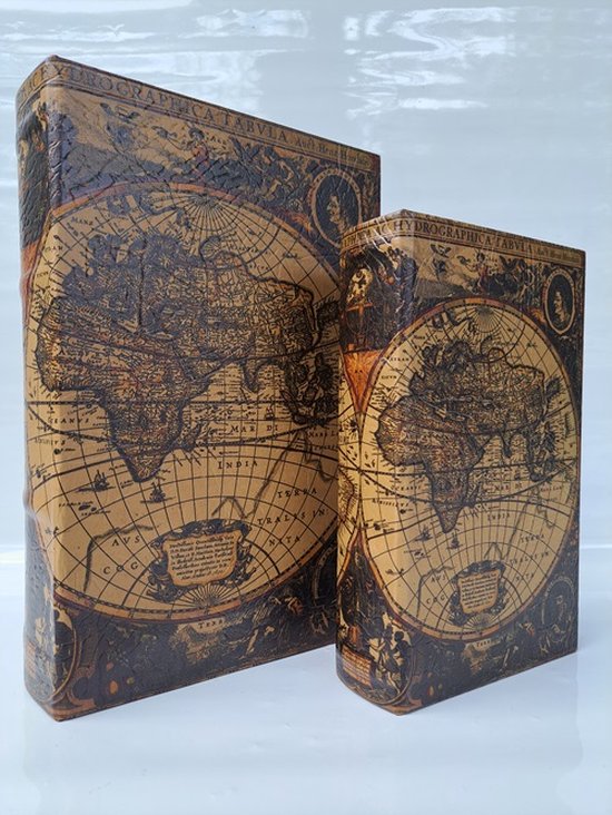 Denza - Opberg box wereldkaart BK1M2500 boekendoos - opbergdoos - decoratie - vintage - deco - decoratieve boeken - doos boek - kasboek - dozen - kluizen boek - kist - decoratief - Hydrographica Tabvla