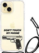 Cover Case Geschikt voor iPhone 15 Telefoonhoesje met doorzichtige rand Pistol Don't Touch My Phone