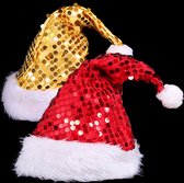 Loha-party® 2 stuks kerstmuts kit pailletten mut- Luxe kerstmut-kerstmuts met glitter-rood-goud-geel-wit-kerstman pompon kostuum-feestartikeen-kerst decoratie-volwassenen