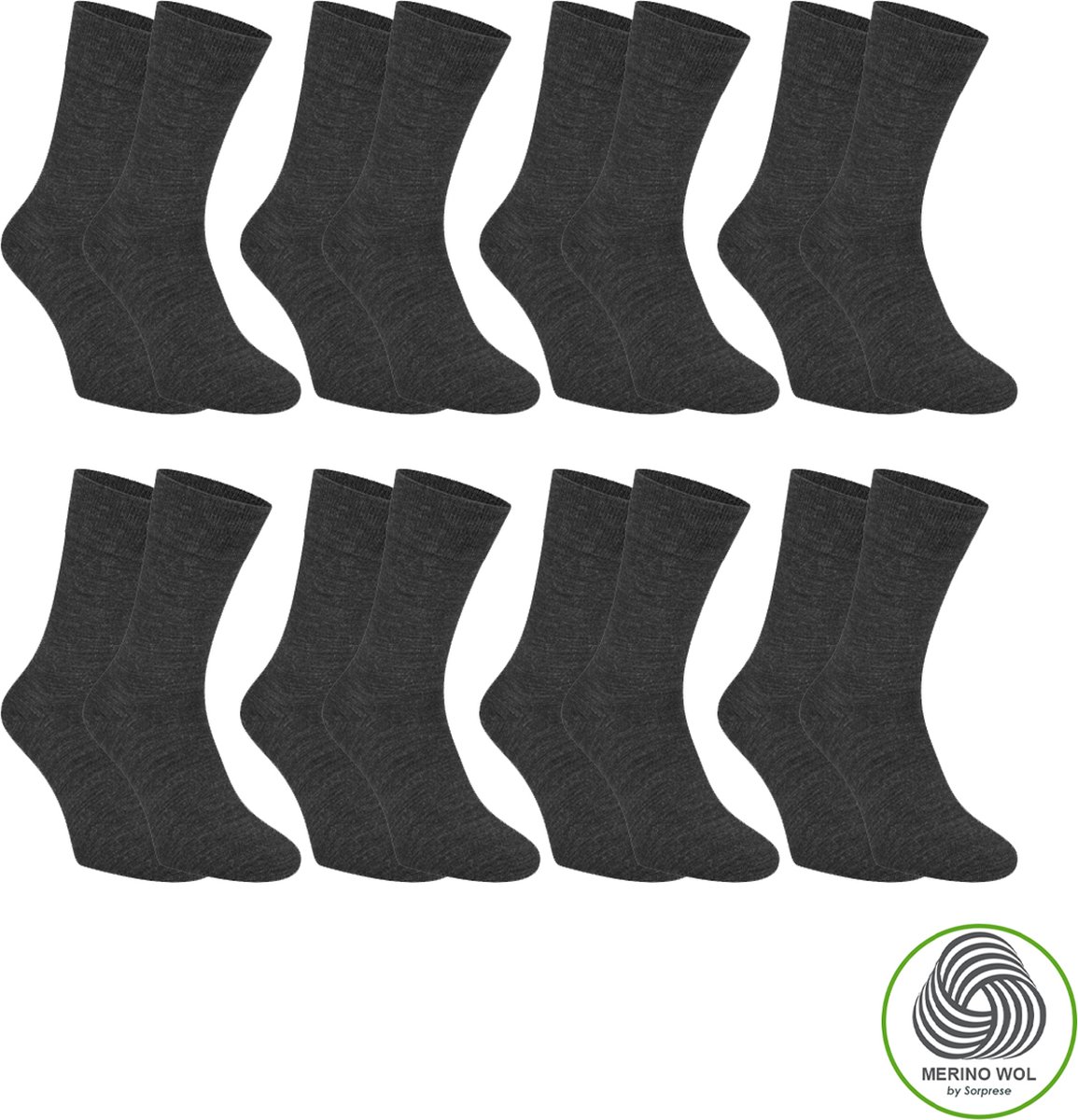 Sorprese 8 Paar Merino Wollen Sokken - Maat 35-38 - Antraciet - Naadloos - Superzacht - Sokken Heren - Sokken Dames - Cadeau
