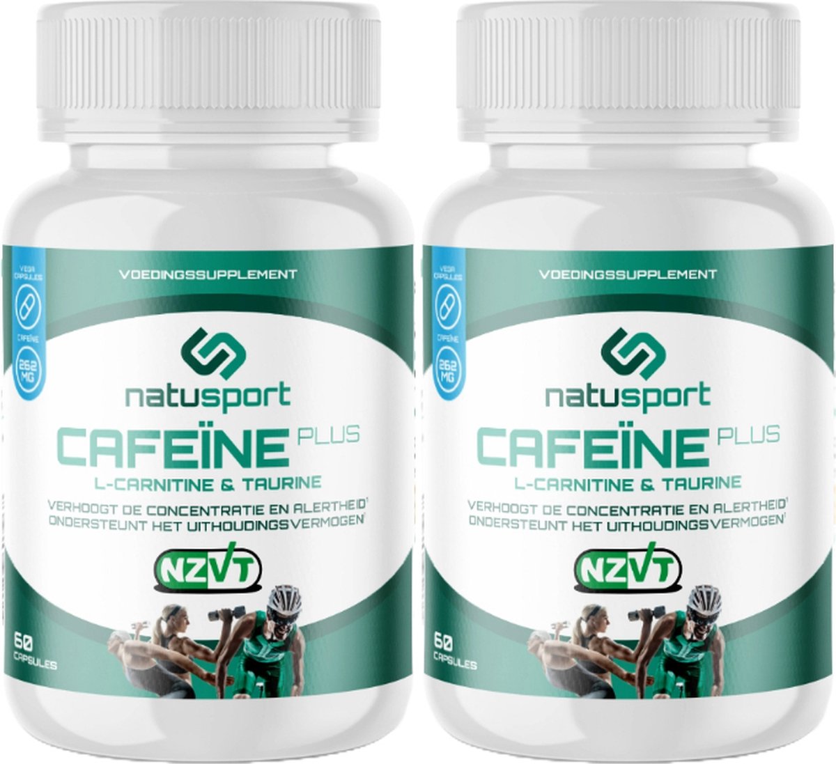 1+1 gratis Natusport Cafeïne plus (met o.a Ketone, L-carnitine & Taurine) 2x60 capsules (250mg cafeïne) NZVT getest