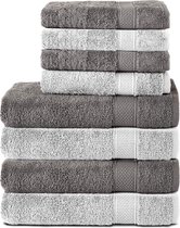 Bol.com Komfortec Handdoekenset – Set van 8 - 4x Handdoek 50x100 cm en 4x Badhanddoek 70x140 cm - 100% Katoen - Antraciet&Wit aanbieding