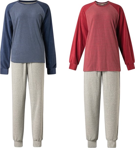 2 badstof dames pyjama's van Lunatex 124204 navy en rood maat XL