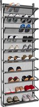 Schoenenrek over de deur met 10 niveaus, hangende schoenenkast, metalen schoenenorganizer voor eetkamer, grijs, 55 x 19,5 x 159 cm