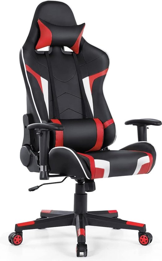 Chaise de bureau avec coussin lombaire et appui-tête, chaise de jeu  ergonomique