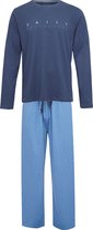 Phil & Co Lange Heren Winter Pyjama Set Katoen Daily Motivation Donkerblauw - Maat L