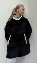 Warme Comfy Hoodie - Hoodie Deken - Snuggie - Luxe Uitvoering - Plaid met Mouwen - Fleece Trui - Oversized - Zwart - Energiebesparing