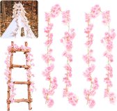 Pakket van 2 kunstmatige kersenbloesem bloemenslinger bloemrank decoratie, 1,8 m kunstbloemen slinger, kersenbloesems, bloemrank, roze kunstbloemen, zijden bloemen, bloemenslinger.