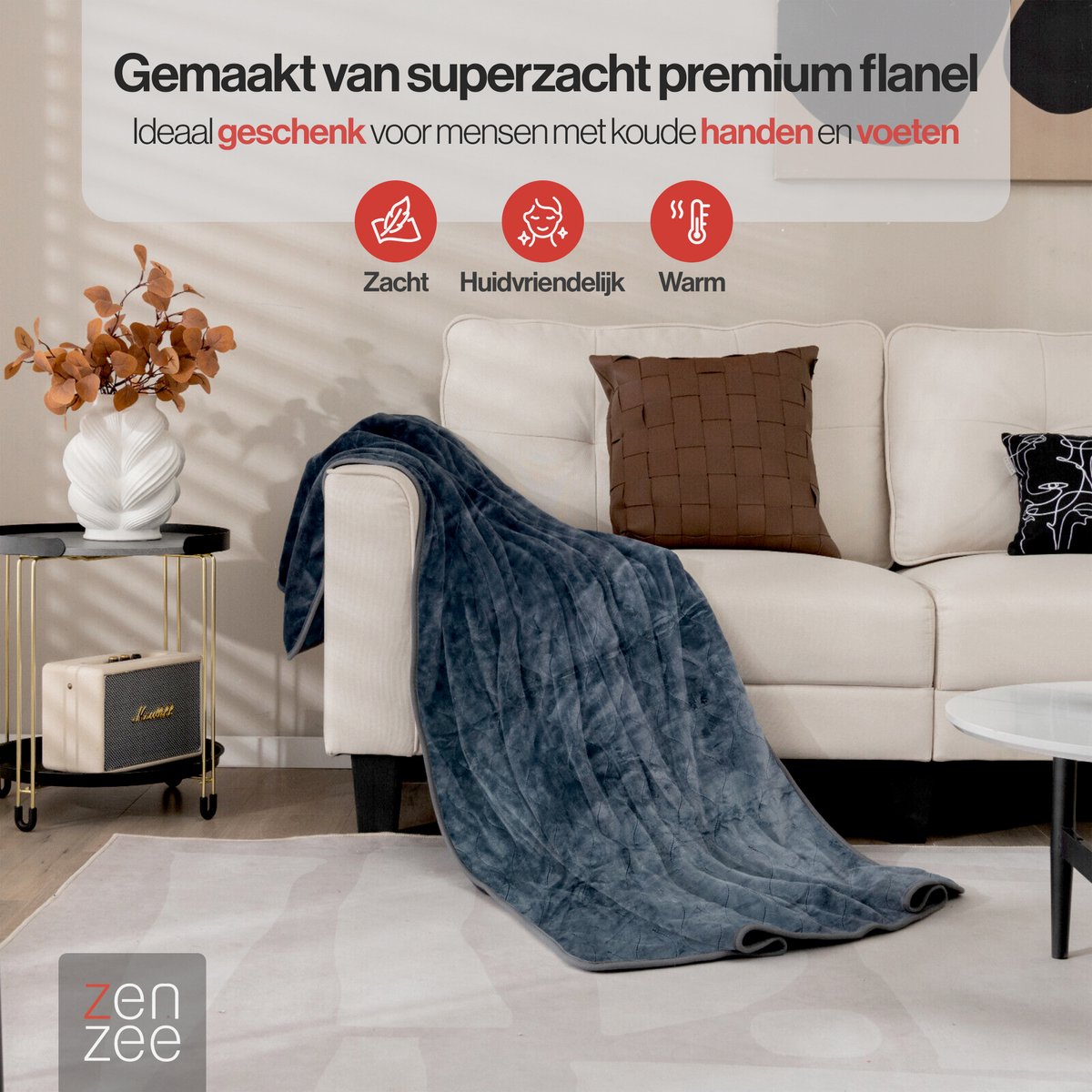 ZenZee Elektrische deken - Bovendeken - Elektrische warmtedeken - Knuffeldeken - 9 standen - Timer 9 uur - 181 x 136 cm - Antraciet grijs – foto 6