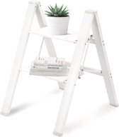 2-staps ladder, Aluminium trapladder met brede antislip pedaal, ladder met een capaciteit van 150 kg, draagbare opvouwbare trapladder voor huishouden en kantoor, wit.