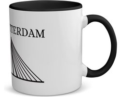 Akyol - rotterdam koffiemok - theemok - zwart - Rotterdam - toeristen rotterdammers - cadeautje - kado - erasmusbrug - zuid holland - 350 ML inhoud