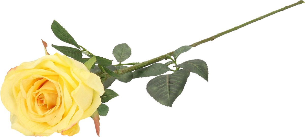 Top Art Kunstbloem roos Nova - lichtgeel - 75 cm - kunststof steel - decoratie bloemen