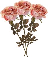 Top Art Kunstbloem roos Calista - 3x - oud roze - 66 cm - plastic steel - decoratie bloemen