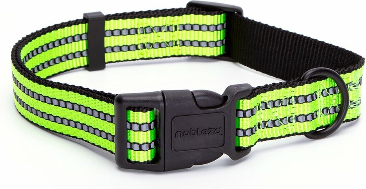 Nobleza Hondenhalsband reflecterend - Maat M - Verstelbaar 30 / 50 cm - Honden halsbanden - Halsband hond - Puppyhalsband - Klik hondenhalsband - Hondenhalsband - Geel