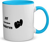 Akyol - juf van de leukste kinderen koffiemok - theemok - blauw - Juf - de leukste juf - verjaardag - cadeautje voor jufvrouw - kado - geschenk - 350 ML inhoud