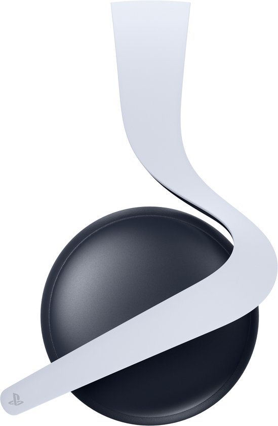Zwarte headset oorschelp met witte, gebogen hoofdband. PlayStation logo op de oorschelp.