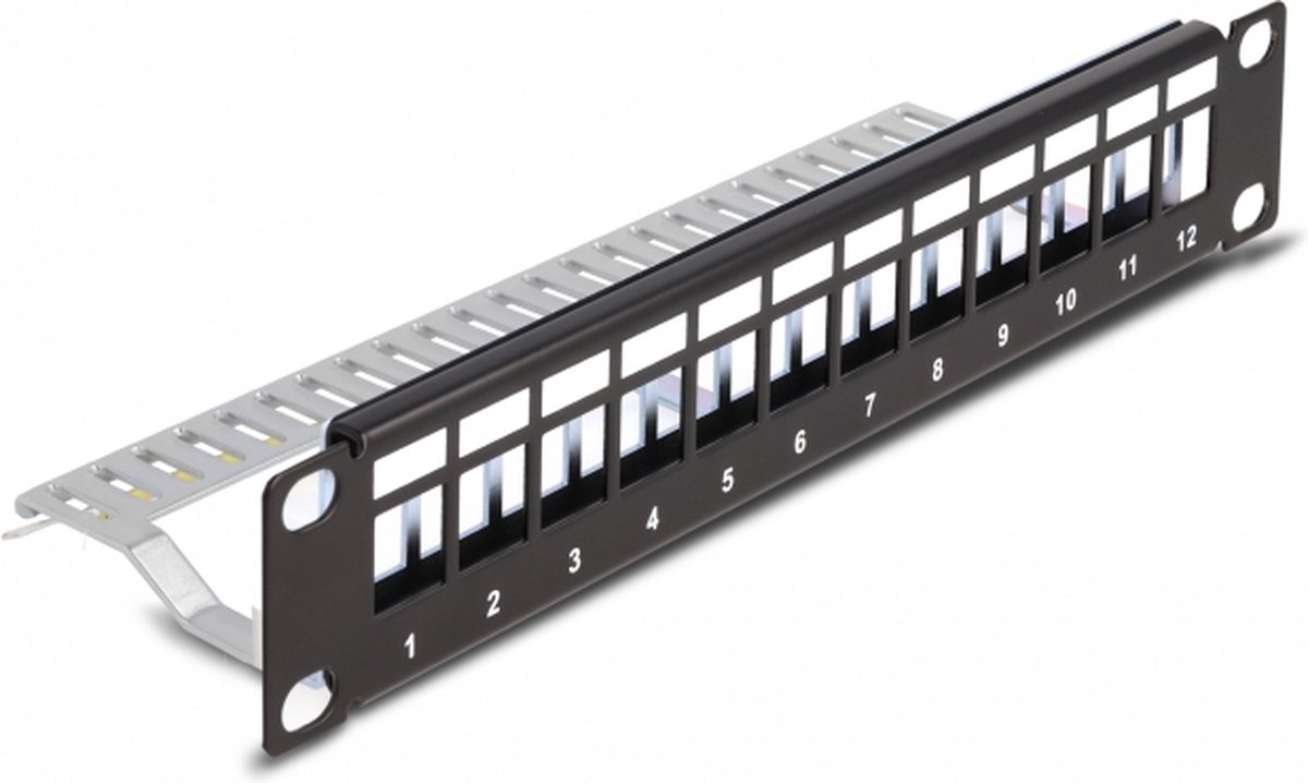 Image of 12 poorts keystone patch panel 10 inch met trekontlasting 1U zwart