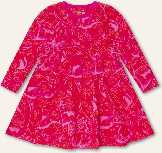 Dearest jersey dress 20 AOP Forest life Red: 128/8yr
