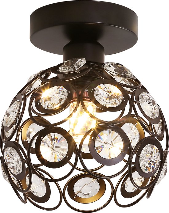 Delaveek-Moderne Kristallen Binnen Plafondlamp- Zwart -18 x 18 x 20 cm- E27 lamp(lamp niet inbegrepen)