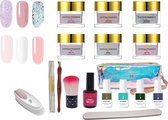 AT-Shop - Dipping Powder- Starters kit -6 kleuren- COMPLETE SET inclusief REMOVER - nagelvijl - nagelriemolie - nagelriemduwer- dippowder bakje- Dip poeder - Dip nagel - Nailart - Nail- Pink Gellac starter set