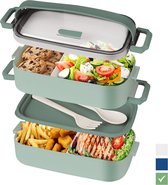 Volwassen Bento Lunchbox voor Kinderen, Lunchbox voor Kinderen met Compartimenten, Lunchbox voor Kinderen, Lekvrije Lunchbox Ideaal voor Werk, School en Reizen, Lunchbox 1600 ml, Groen.