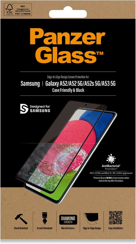 PanzerGlass Samsung Galaxy A52 4G/5G/A52s/A53 (2022) - Zwart CF Super +  Glass | bol