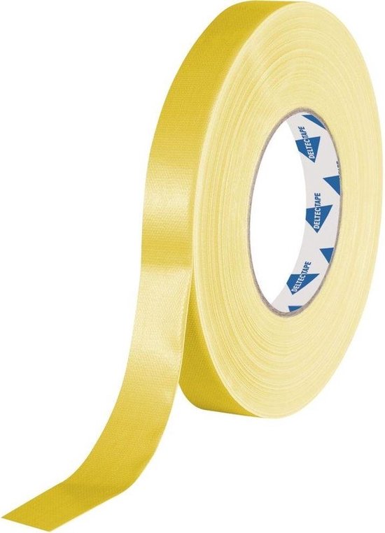 Gele gaffa tape rol van Deltec.