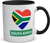 Akyol - zuid afrika vlag hartje koffiemok - theemok - zwart - Zuid afrika - reizigers - toerist - verjaardagscadeau - souvenir - vakantie - kado - 350 ML inhoud