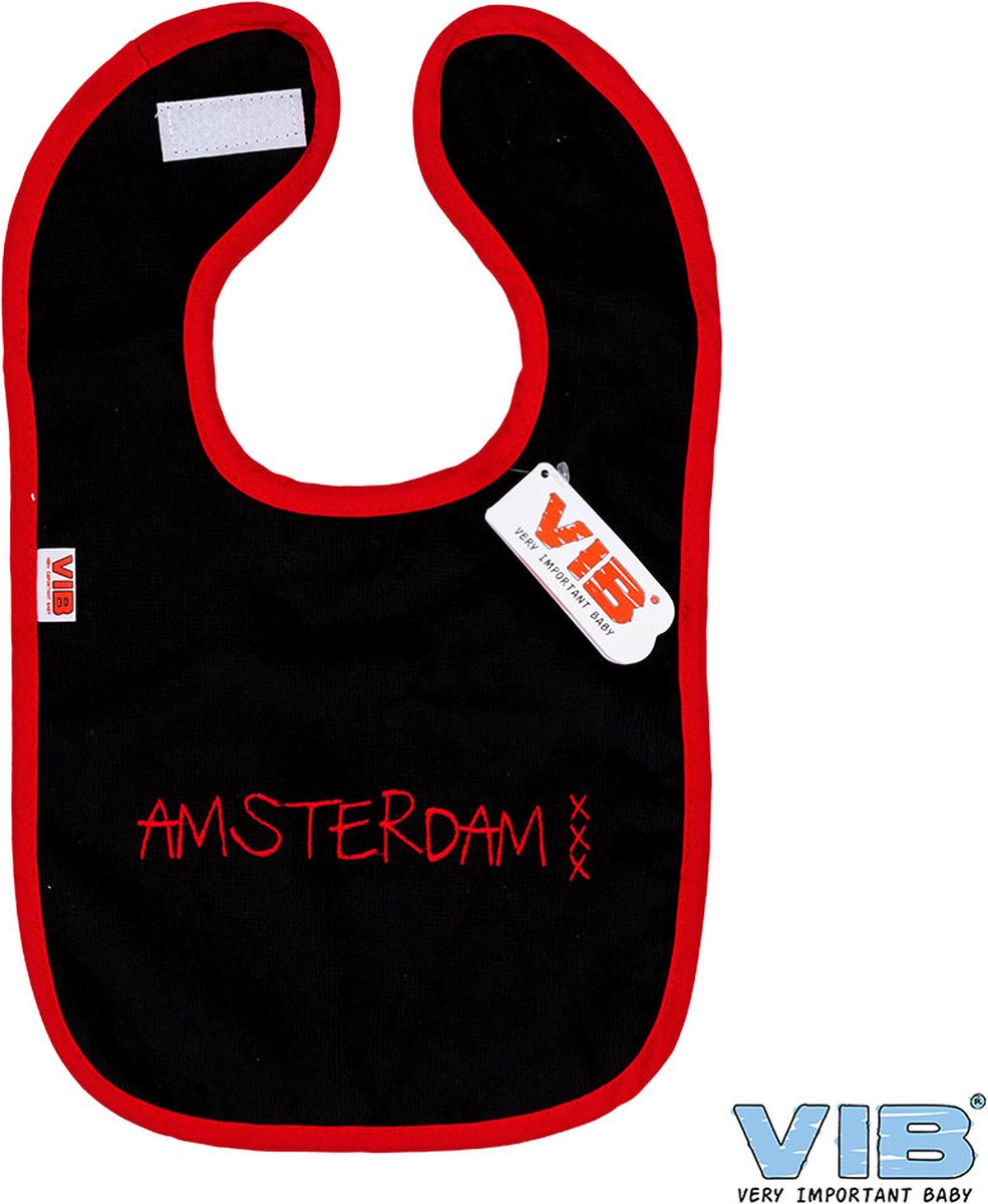 Goedkoopste VIB® - Slabbetje Luxe velours - Amsterdam XXX (Zwart-Rood) - Babykleertjes - Slabbetjes - zwangerschap aankondiging - baby aankondiging