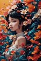 Poster Oriental | Anime Poster | Bloemen | Japans Landschap | Interieurposter | Poster Oosterse Stijl | Azie Poster | Azie Kunst | 61x91cm | Wanddecoratie | Muurposter | MT | Geschikt om in te lijsten