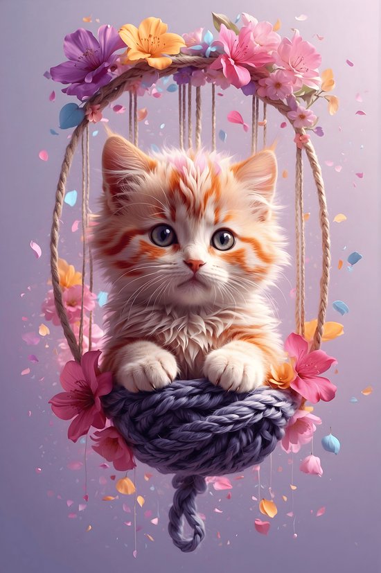 Poster Poes | Kattenposter | Kitten Poster | Kinderposter | Babyposter | Poster Kinderkamer | Roze Poster | 61x91cm | Wanddecoratie | Muurposter | MT | Geschikt om in te lijsten