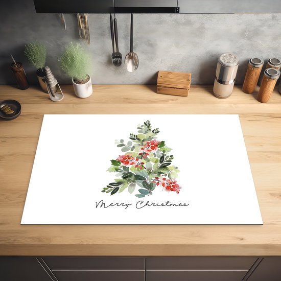 KitchenYeah® Inductie beschermer 81x52 cm - Kerstboom - Waterverf - Quote - Kookplaataccessoires - Afdekplaat voor kookplaat - Inductiebeschermer - Inductiemat - Inductieplaat mat