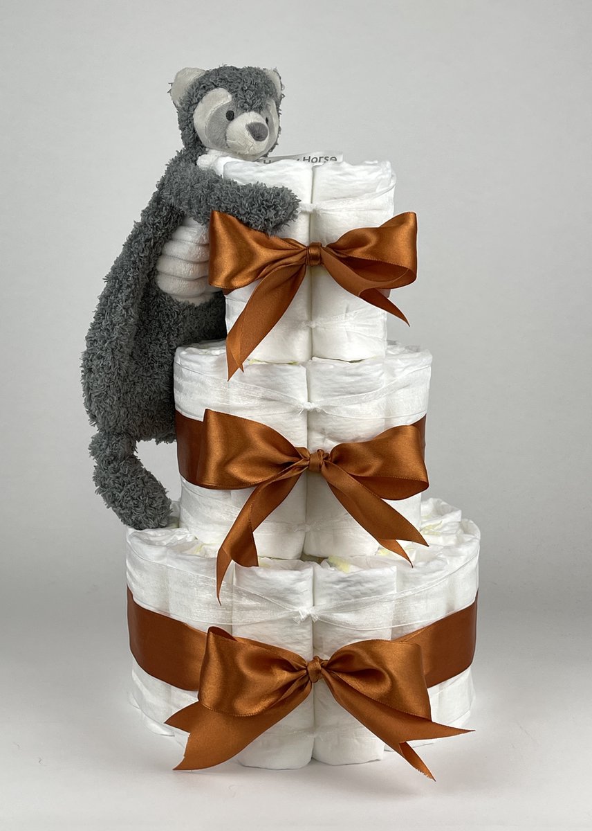 Goedkoopste Chouette-Chouette | Luiertaart Neutraal | Kraamcadeau | Geboorte Jongen Meisje | Babyshower | Tuttle Happy Raccoon Koper