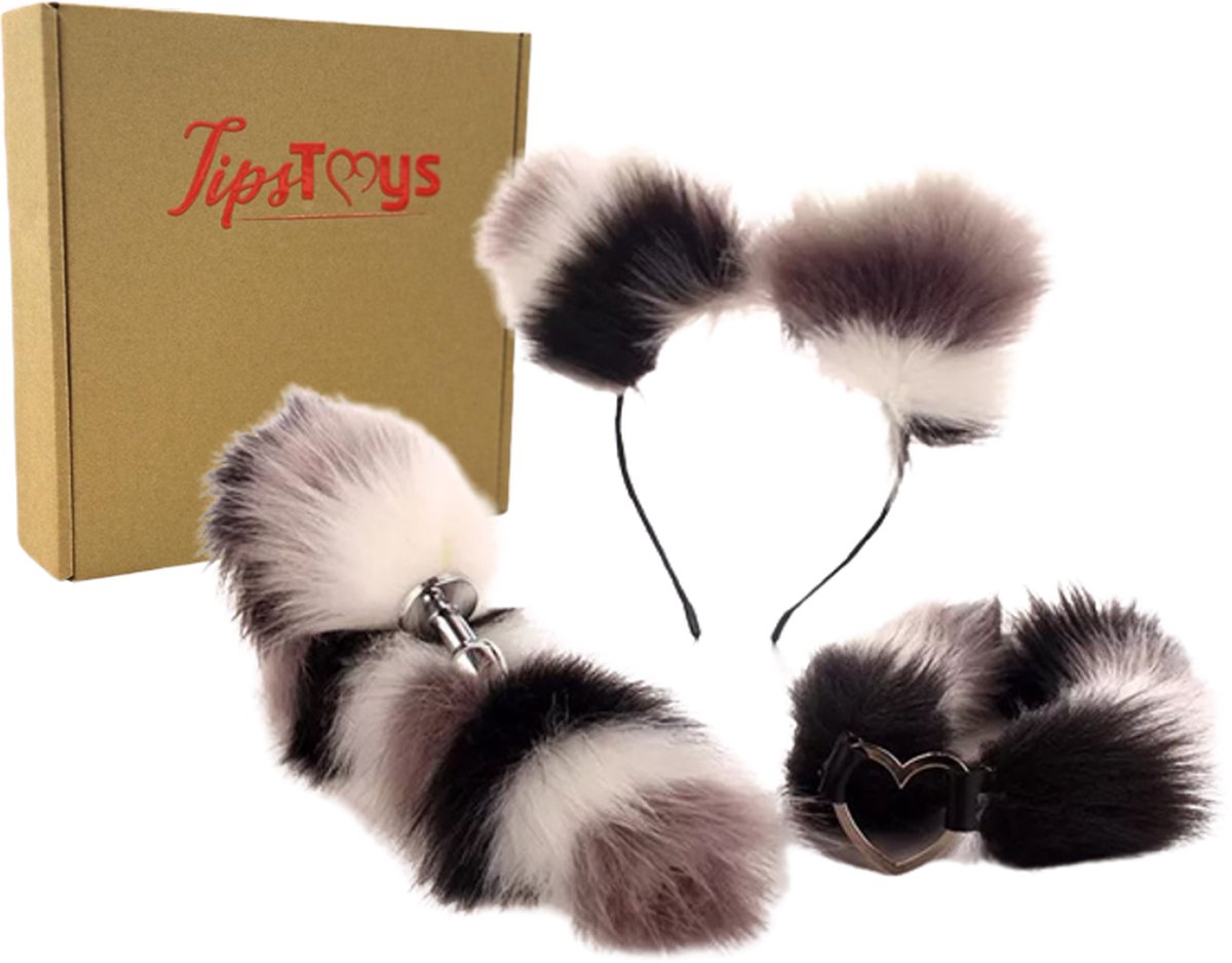 Goedkoopste TipsToys Buttplug 3 Delige set - Staart Haarband met Oren en Halsband Zwart Grijs
