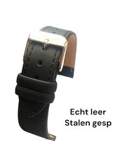horlogeband-horlogebandje-16mm-echt leer-zacht-mat-zwart-stalen gesp-leer-16 mm