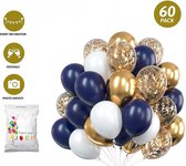 FeestmetJoep® 60 stuks ballonnen Goud & Blauw – Verjaardag Versiering