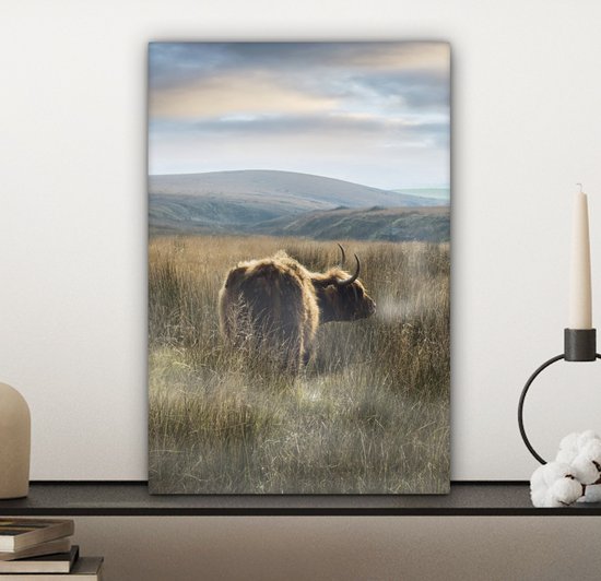 Peinture sur toile Highlanders écossais - Brouillard - Herbe - 20x30 cm - Décoration murale