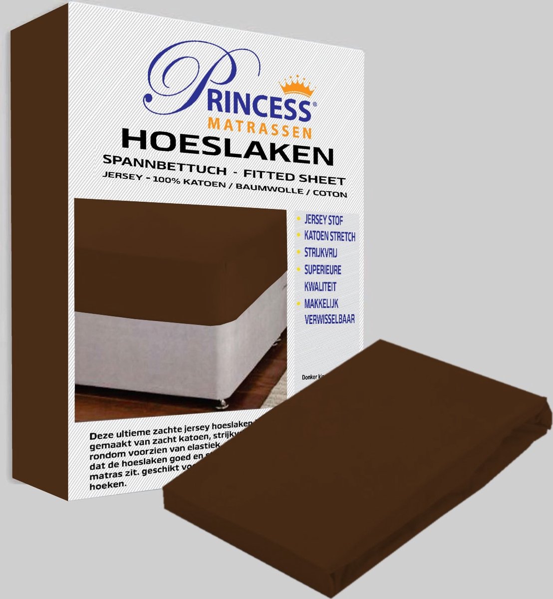 Het Ultieme Zachte Hoeslaken- Jersey -Stretch -100% Katoen -2Persoons-140x200x30cm-Donkerbruin