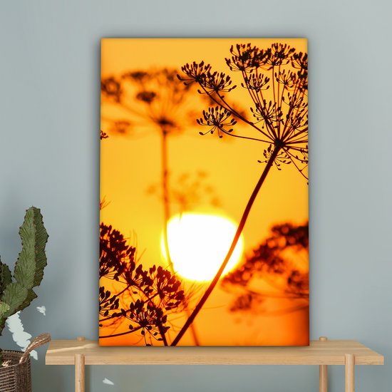 OneMillionCanvasses - Toile - Peinture - Soleil - Plantes - Oranje - Horizon - Photo sur toile - Toile - 40x60 cm - Décoration murale