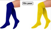 10x Paar Lange sokken blauw en geel gebreid mt.41-47 - Tiroler heren dames Carnaval kniekousen kousen voetbalsokken festival themafeest voetbal