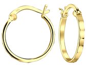 Joy|S - Zilveren oorringen 16 mm / 1.5 mm - vlakjes bewerkt - Franse sluiting - gold plated